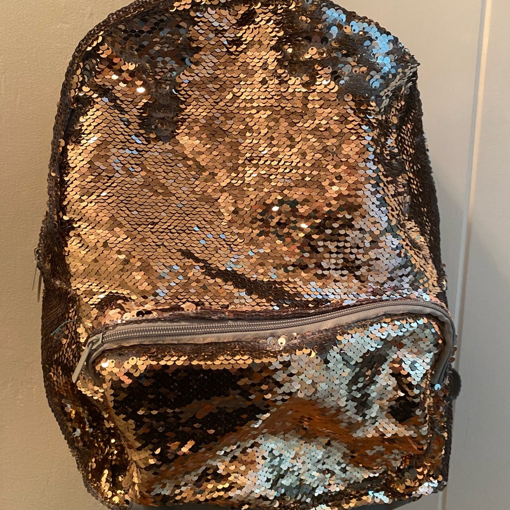 Gold sequined backpack